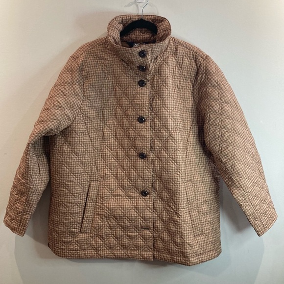 LAND’S END SZ 1X  (16-18) Houndstooth Quilted Funnel Collar Packable Jacket Coat - Picture 2 of 16